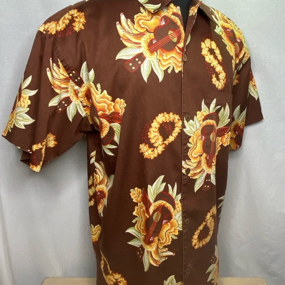 VTG Patagonia Pataloha Shirt Brown XL Ukulele Floral Hawaiian Aloha Lei Tropical
